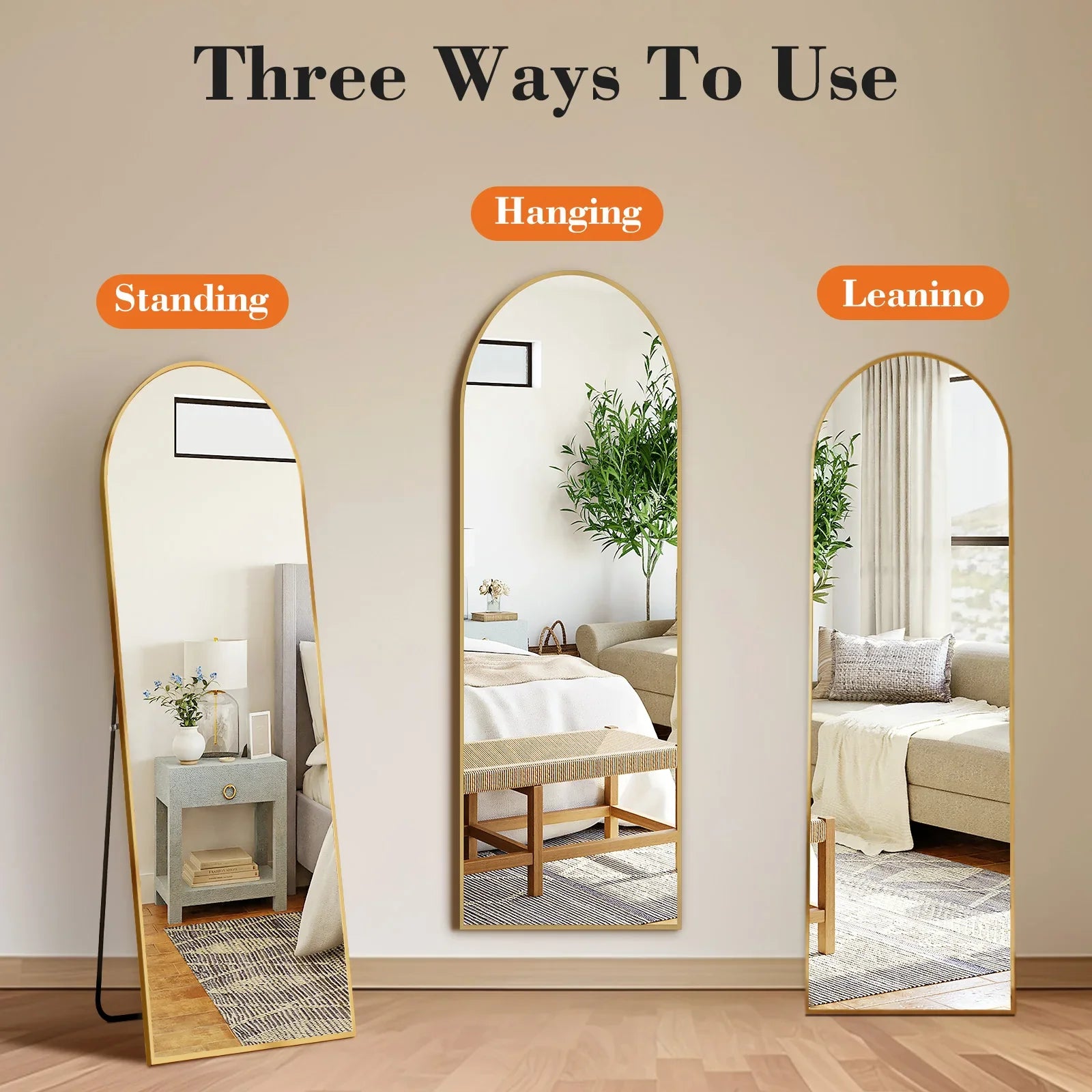 Full Length Arched Right Angle Mirror with Stand, Sturdy Aluminum Alloy Frame