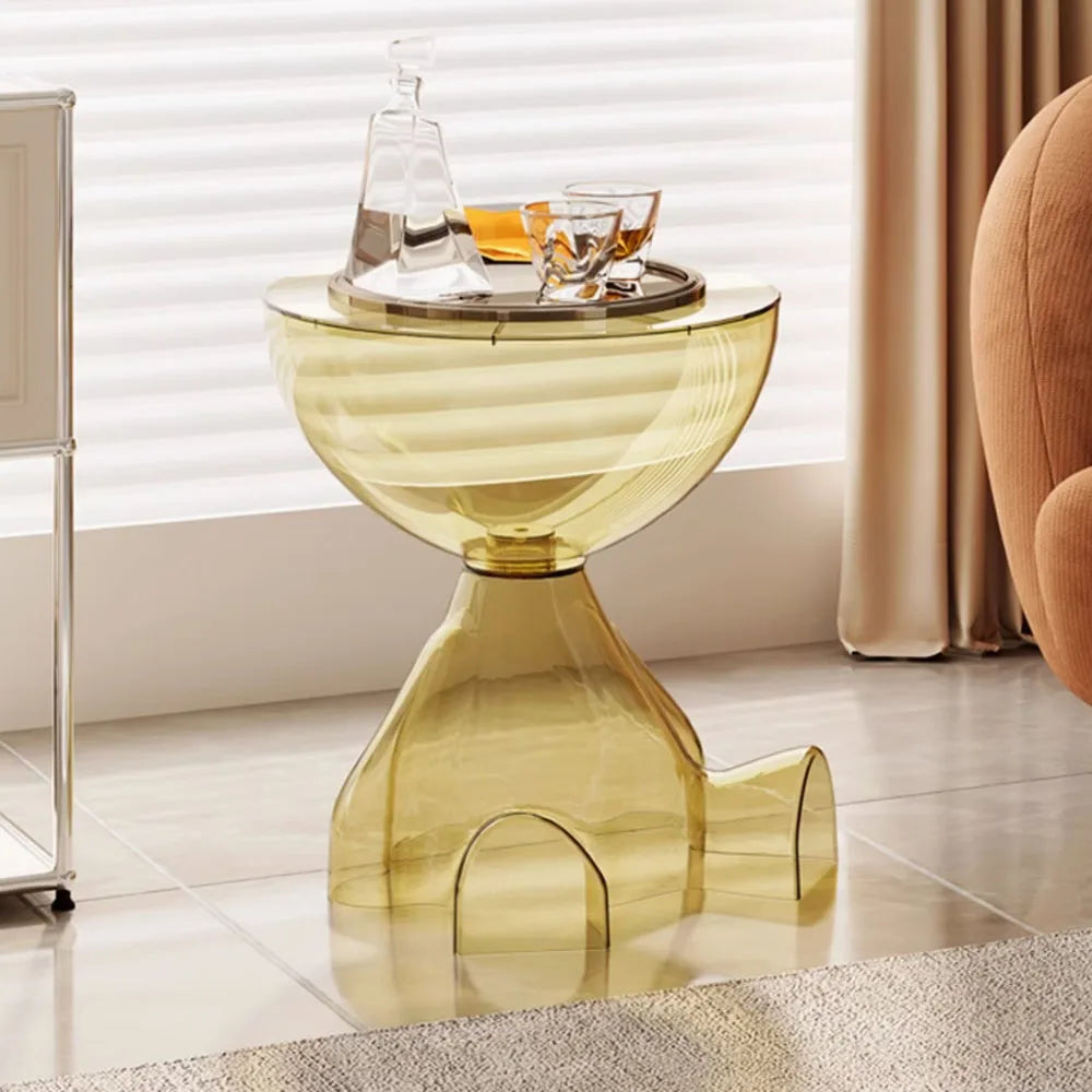 Transparent Advanced Small flat head coffee table cream style, home living room sofa side table table, round side table