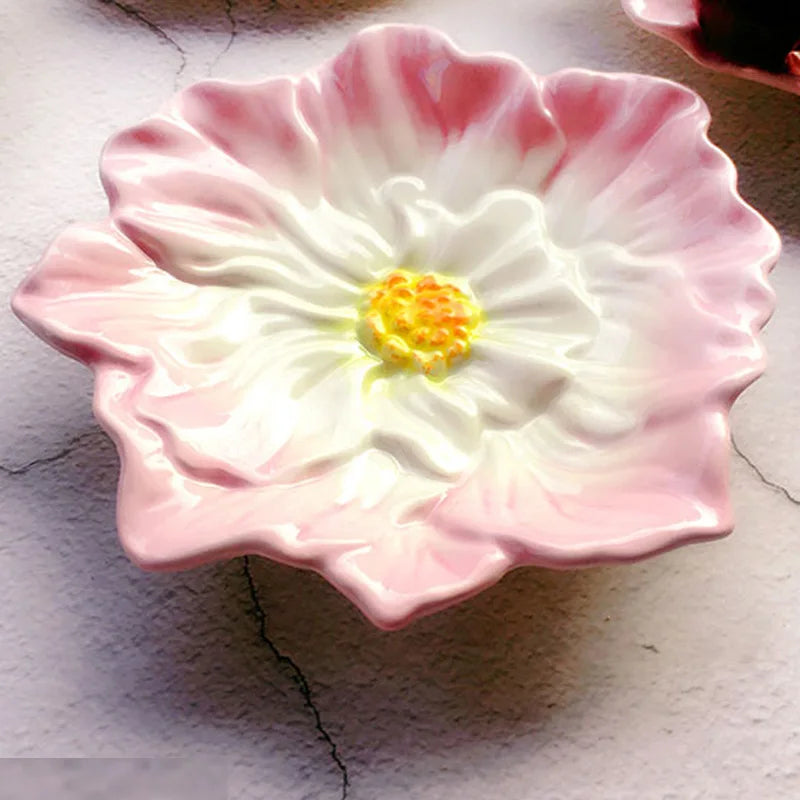 Cute Ceramic Small Dish, Painting Underglaze Color Flower Shape