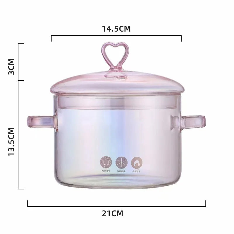 Pink Transparent Pot Heat Resistant Glass Dual Handles Nonstick Glass Saucepan With Cover Kitchen Cooking Tool Stock Pot
