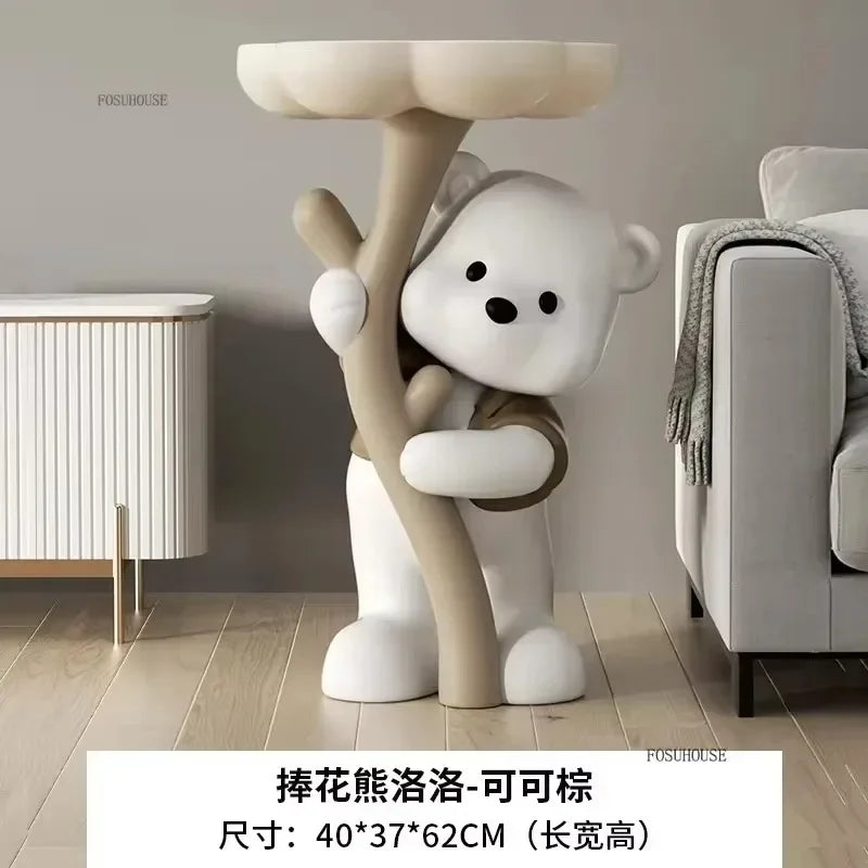 Cute Cartoon Bear Hug Flowers Landing Side Tables Living Room Bedroom Creative Table Home Decoration