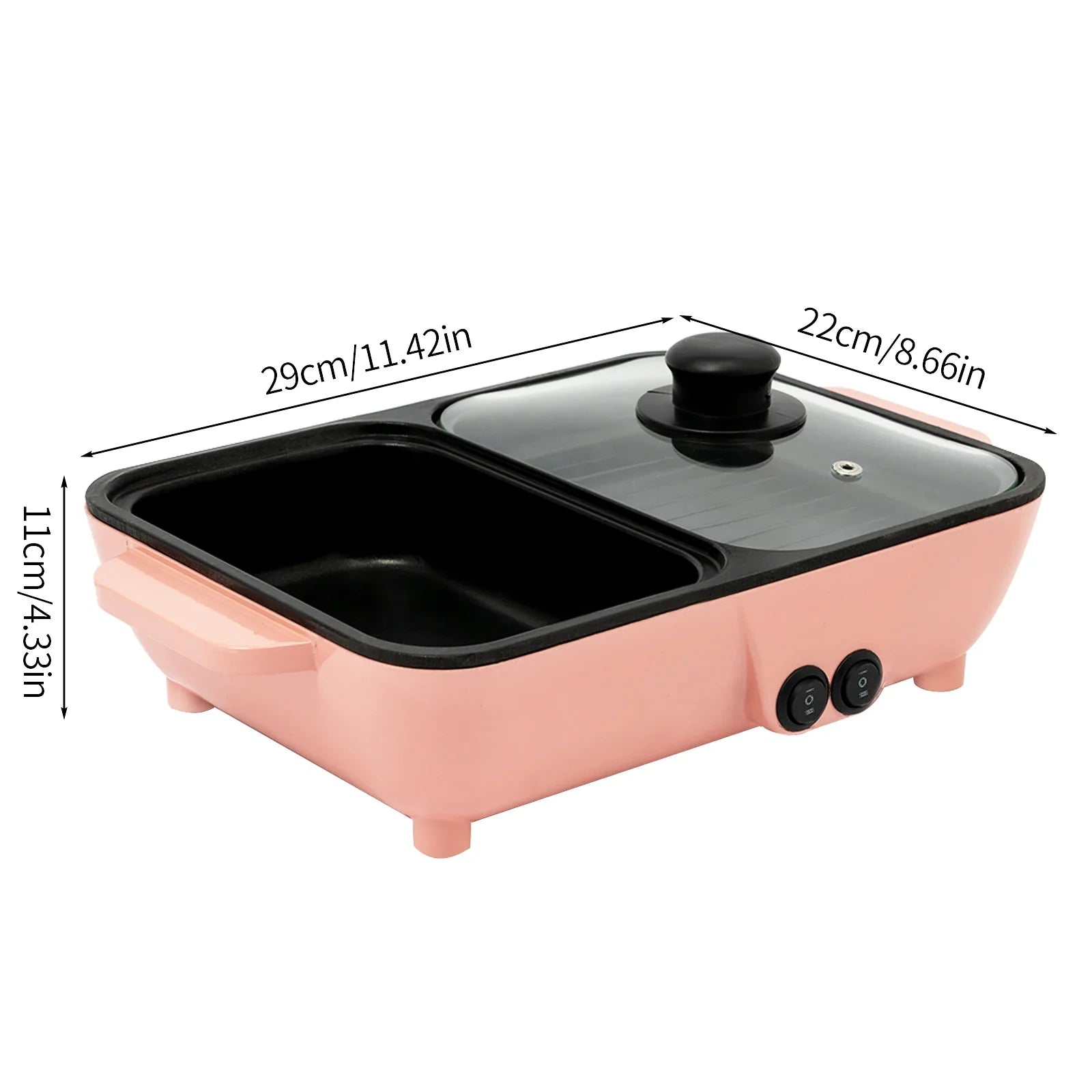 Mini Hot Pot and Grill Combo, Available in Pink, Blue, and White,2-in-1 Mini Hot Pot and Grill for Home Cooking