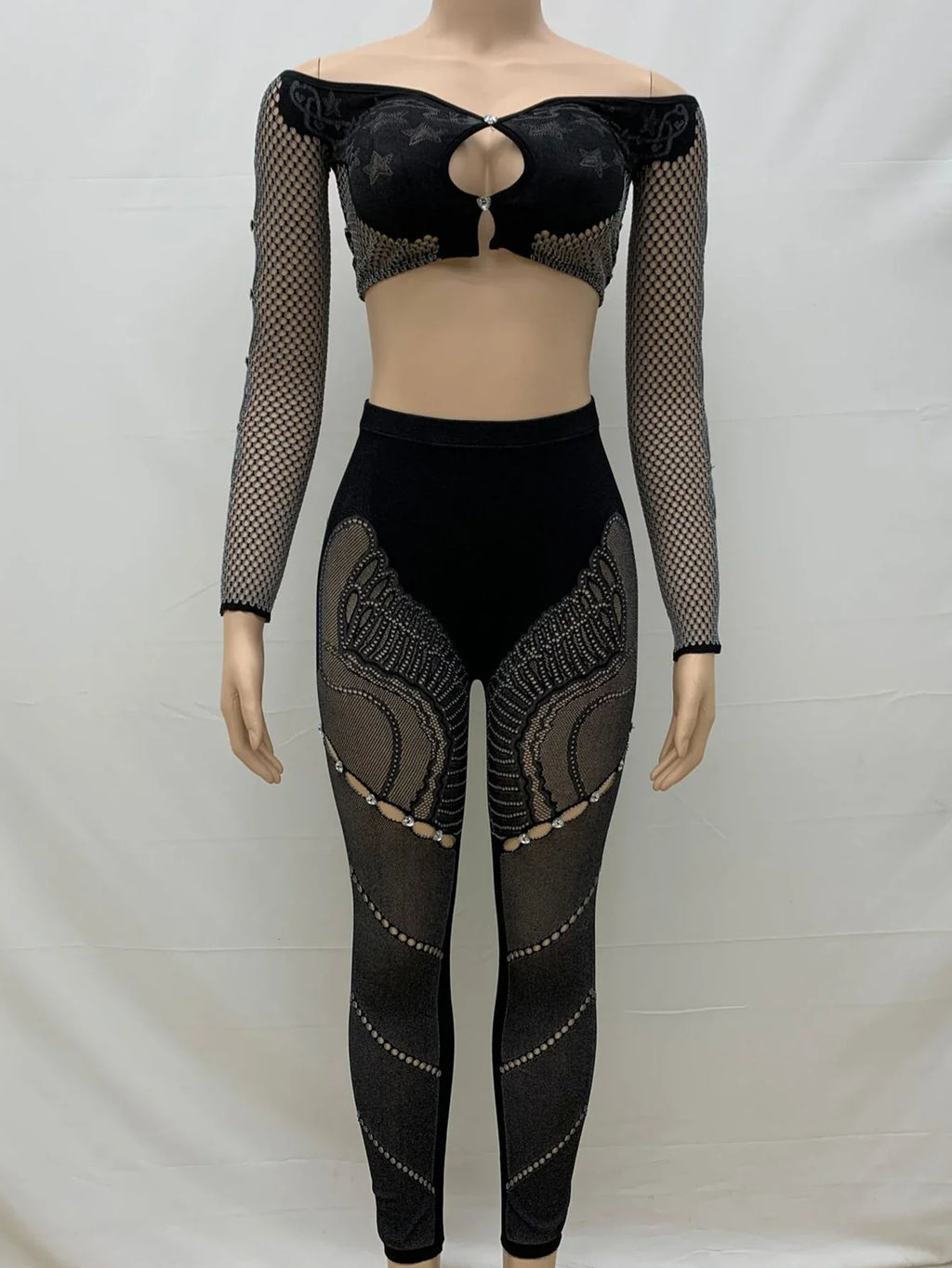 Sexy See Through Rhinestone Jumpsuit Women Pants Summer Bodycon Romper Jumpsuit Woman Long Sleeve