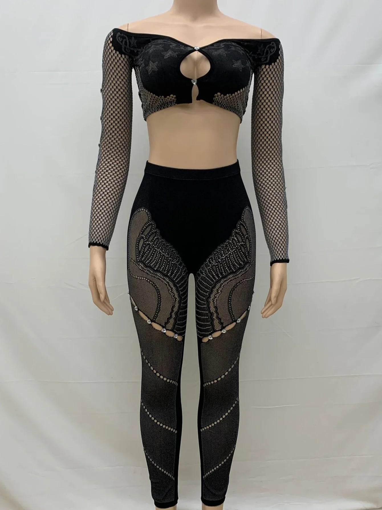 Sexy See Through Rhinestone Jumpsuit Women Pants Summer Bodycon Romper Jumpsuit Woman Long Sleeve