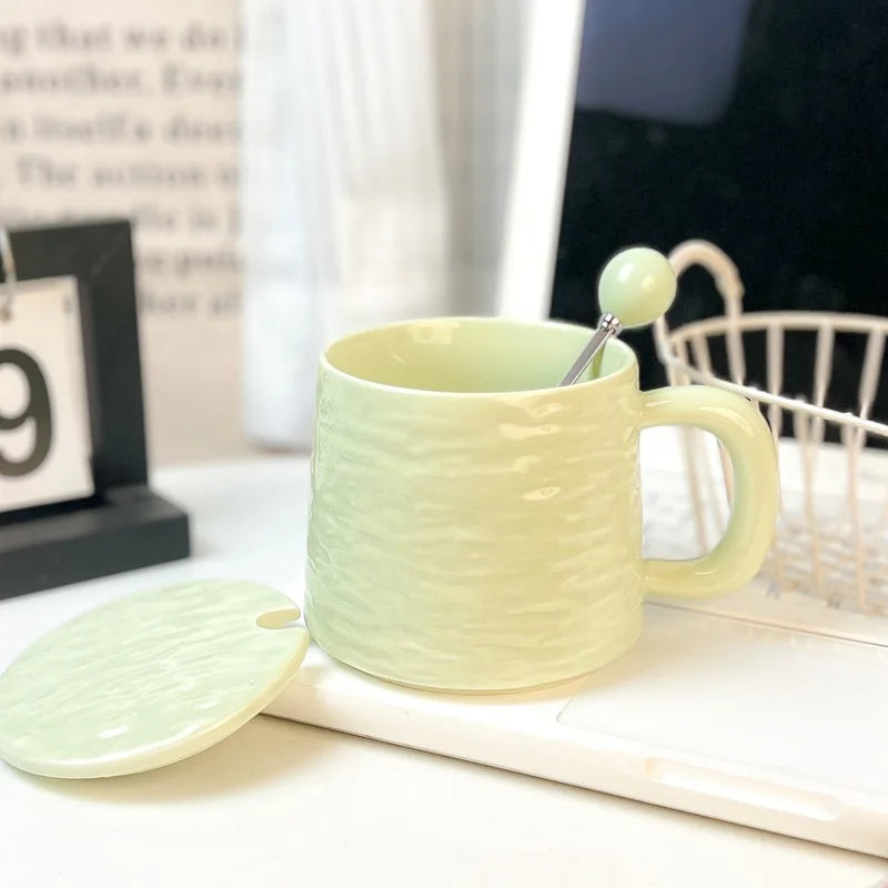 Rock-patterned Ceramic Mugs with Spoons