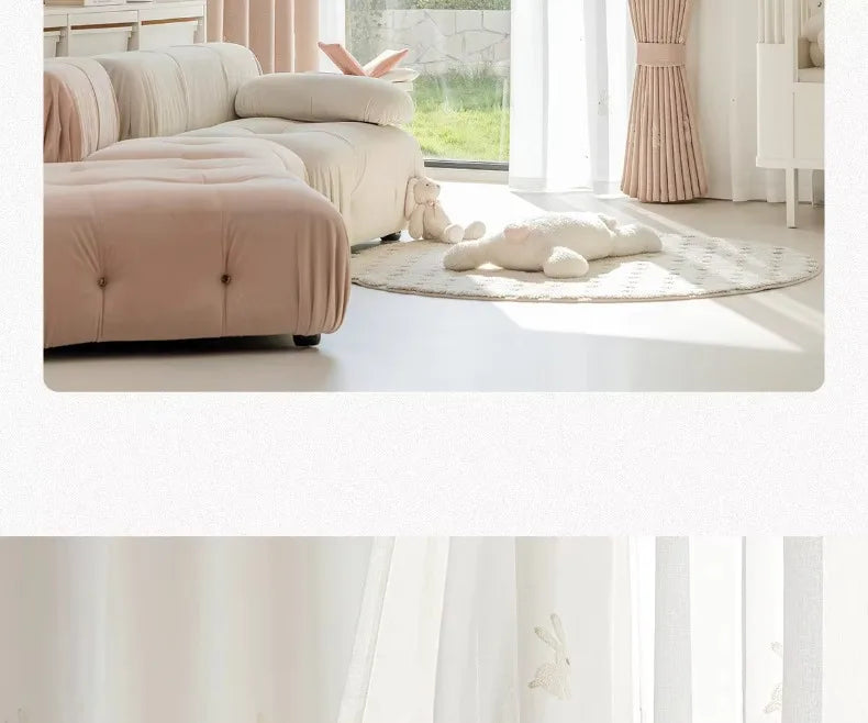 Pink Cartoon 3D Embroidered Rabbit Blackout Curtains for Living Room Bedroom Girls Room Sticky Chenille Drapes Home Decor