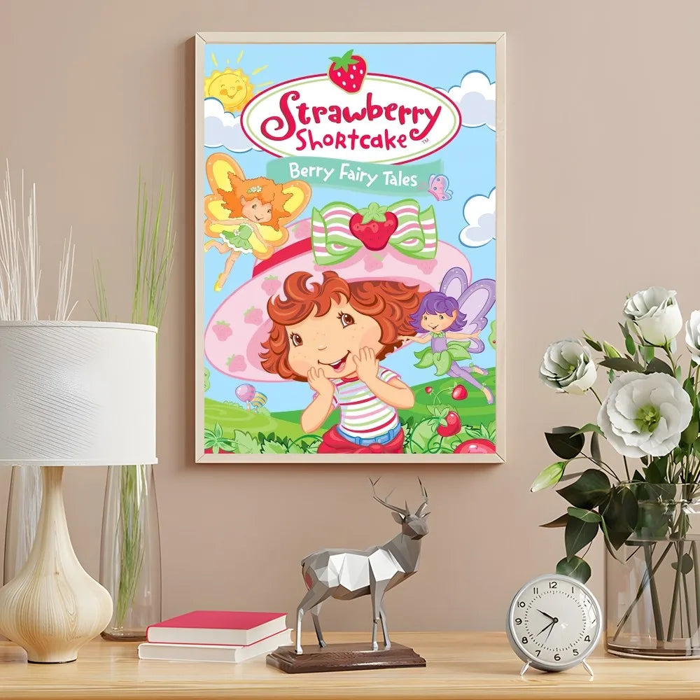 Cartoon Strawberry Shortcake Poster Cute Pink Room Decor Printing Home Decoration Waterproof Bathroom Room BedRoom Posters