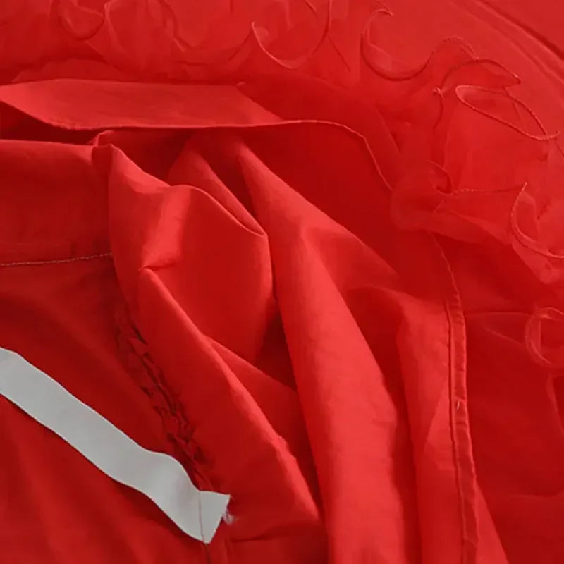 Pink Jacquard Satin Bedspread Bedding Set Luxury Princess Wedding Bed Set Lace Ruffle Duvet Cover Bed Skirt Pillowcases Cotton