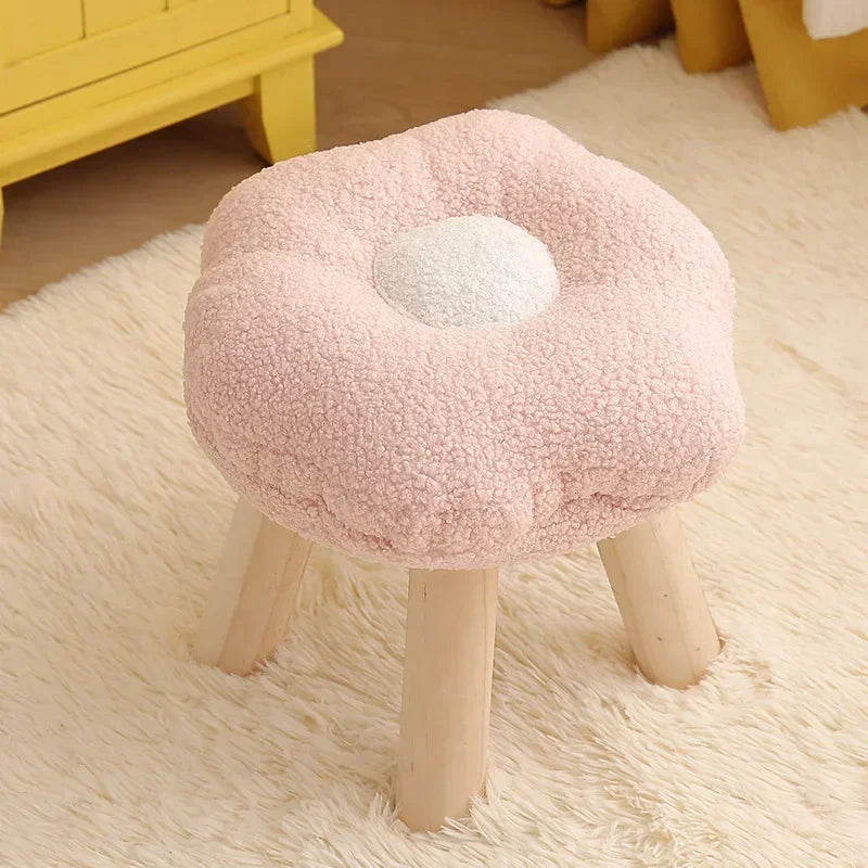 Flower Small Round Stool Ottoman Colorful Small Endurable Wood Round Bench Home Decoration