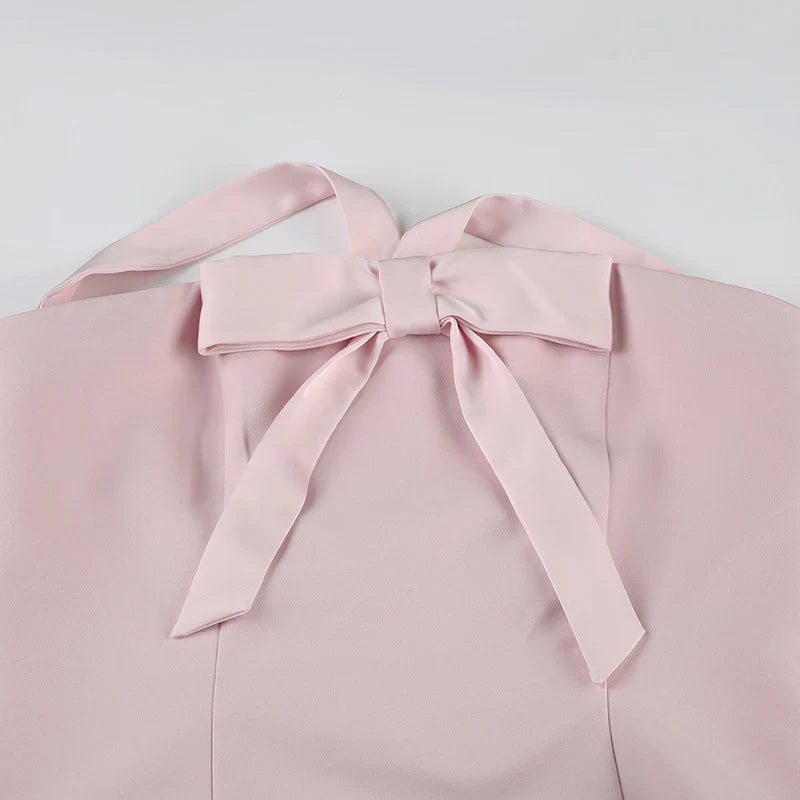Dress Pink Coquette Aesthetic Puffy Bow Halter-neck A-line Mini Dress