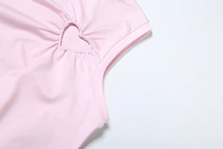 Heart Hollow 2 Piece Set Women o-Neck Sleeveless Tops+Skinny Stretch Pants