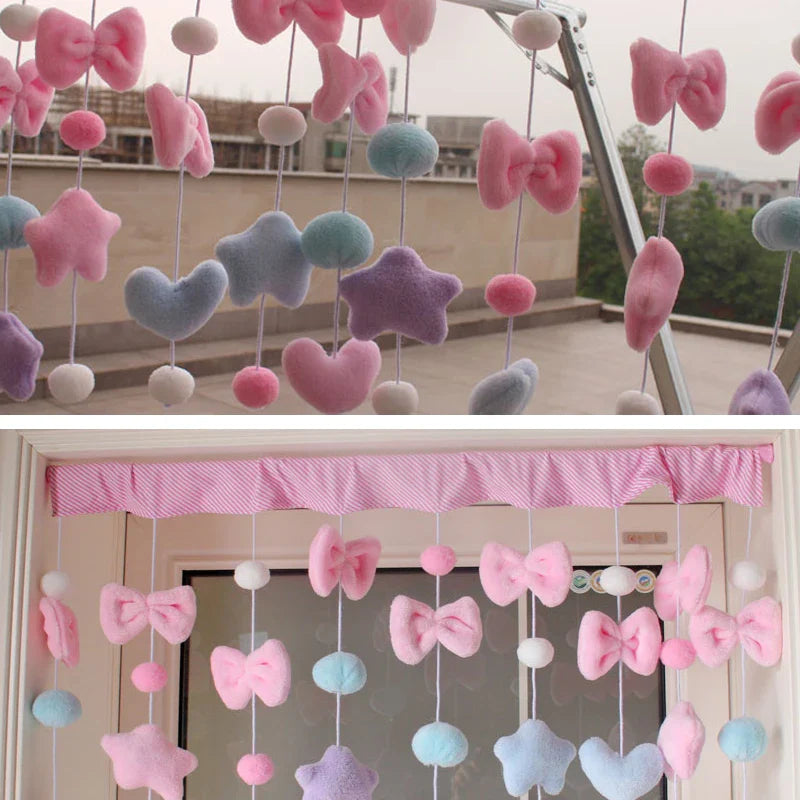 Pink Bow Heart Shaped Curtain  Decor Tassel Curtain Divider String Girl Room Living Partiton Sweet Beaded Window Valance