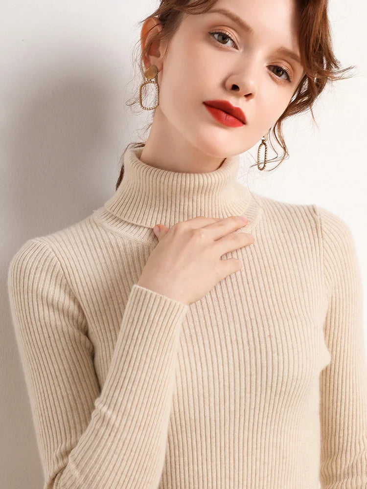 Women Fall Turtleneck Sweater Knitted Soft Pullovers Cashmere Jumpers Basic Soft Sweaters For Women Autumn Winter