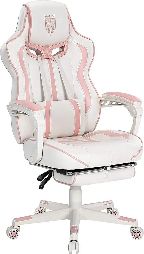 Pink Gaming Chair for Girls, Pink Computer Gaming Chairs for Adults, Reclining Gamer Chair with Footrest with Massage, Ergonomi