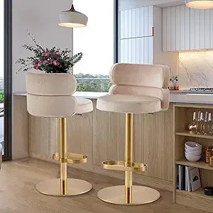 Velvet Bar Stools Modern Swivel Adjustable Height Kitchen Counter Bar Stools with Footrest for Living Room Dining Room