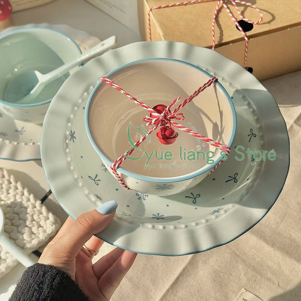 Ceramics Blue Bows Bowl & Plate Dinnerware