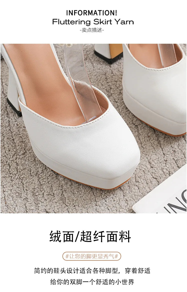 Fashion Super High Heels Sandals Bow Buckle Square Head Heels Ladies Shoes