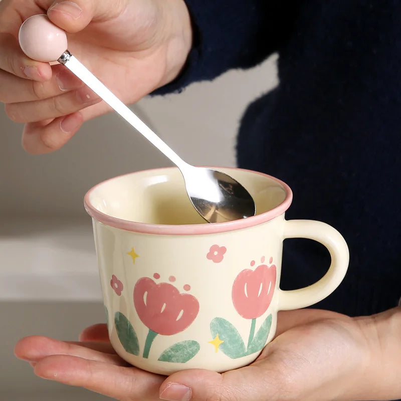 High Appearance Level Cute Style Tulip Flower Cups, Ceramic Mugs