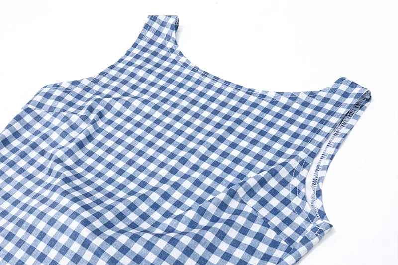 Fashion Bow Backless Tank Top Casual Streetwear Plaid Print Sleeveless Crop Tops Summer Slim Fashion Corsets