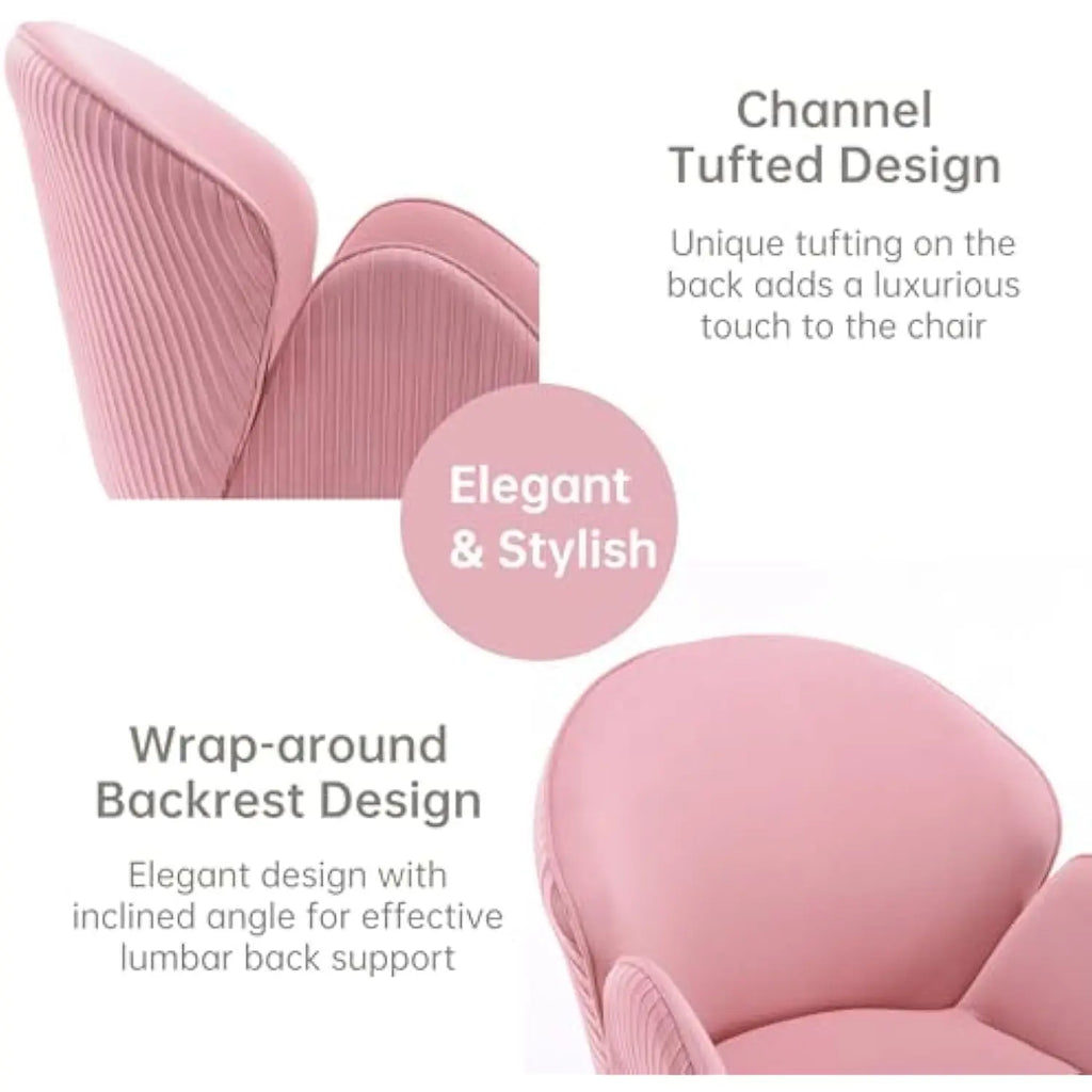 Velvet Home Office Desk Chair with Gold Wheels, Cute Vanity Chair, Modern Swivel Desk Chair with Back, Upholstered Tufted