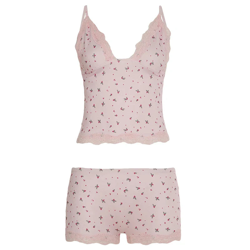 Floral Print Women's Set Camisole + Short Pants