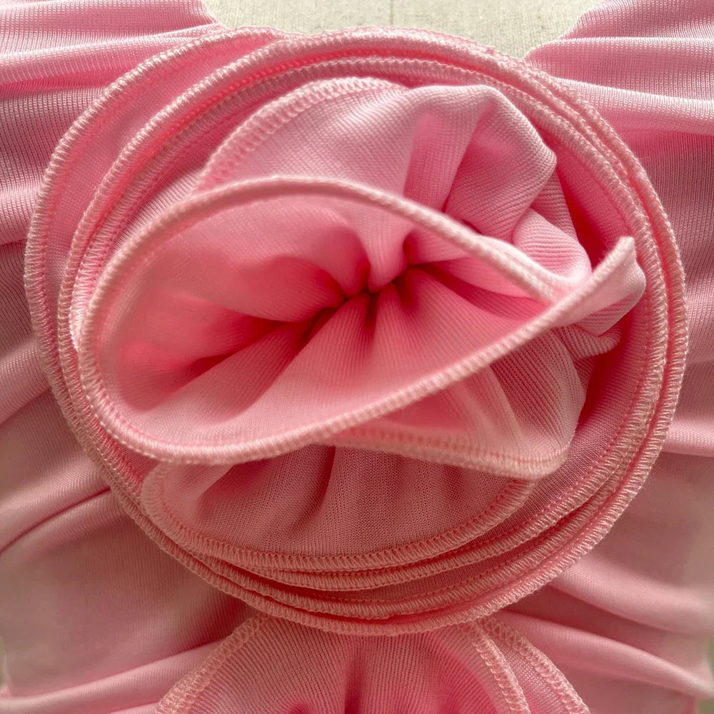 Handmade Floral Pink Women Sexy Backless Elegant Neck Sleeveless Tank Top