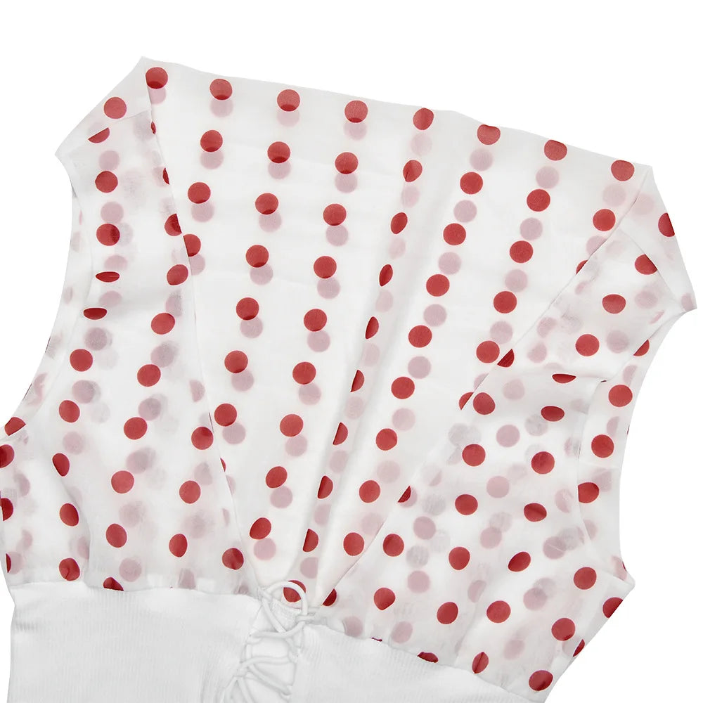 Sexy Off Shoulder Print Polka Dot Women Top White Patchwork Backless Bandage Top Female Spring Slim Casual Streetwear