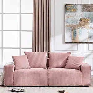 Modern Corduroy Sofa, 88.5 inch Wide, Living Room Couch with Wide Arms, 3-Seater Living Room Couch with Throw Pillows