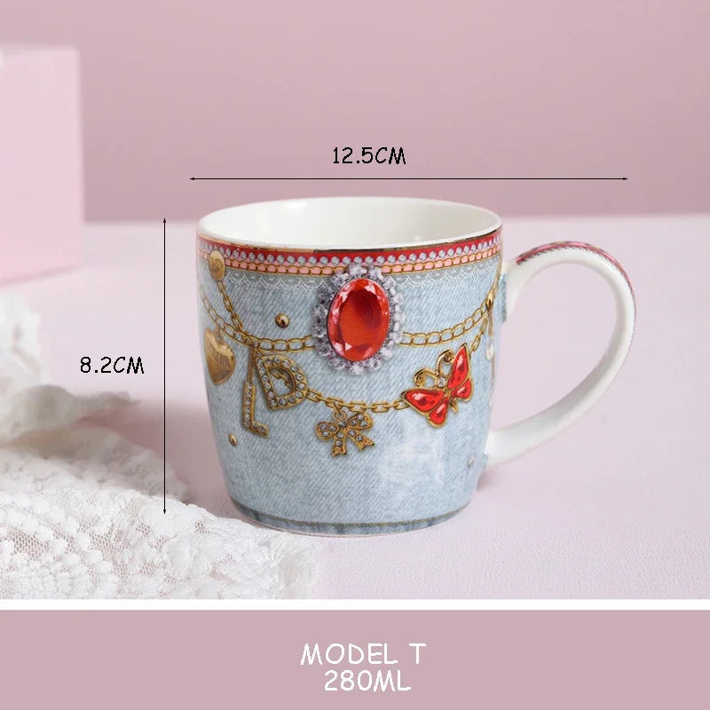 Pink Heart Shaped Dining Plate, Breakfast Tray, Ceramic Lace, Leopard Pattern Tableware, Afternoon Tea Salad Dessert