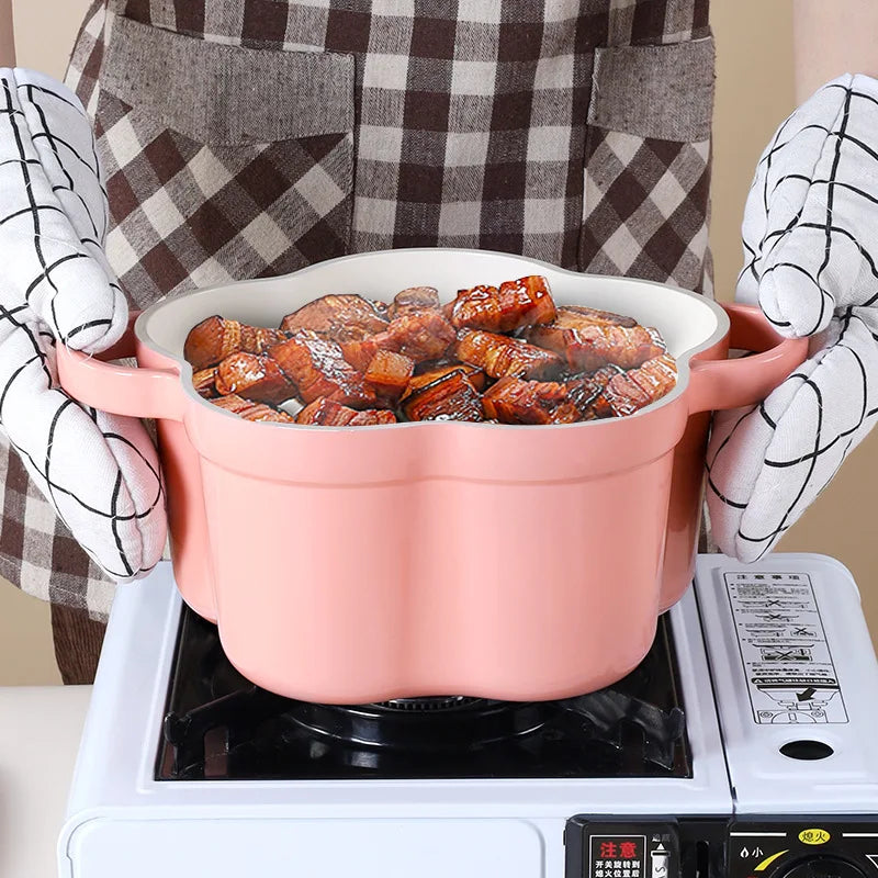 Pink Enamel Dutch Oven Non-Stick Pot Romantic Aesthetic Cooking Enameled Cast Iron Cookware Kitchen