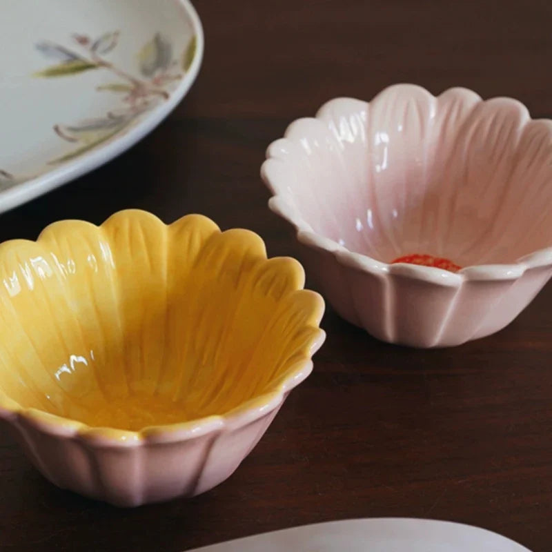 Ceramic Bowl 4.5 Inch Small Creative Floral Shape Dessert Bowl