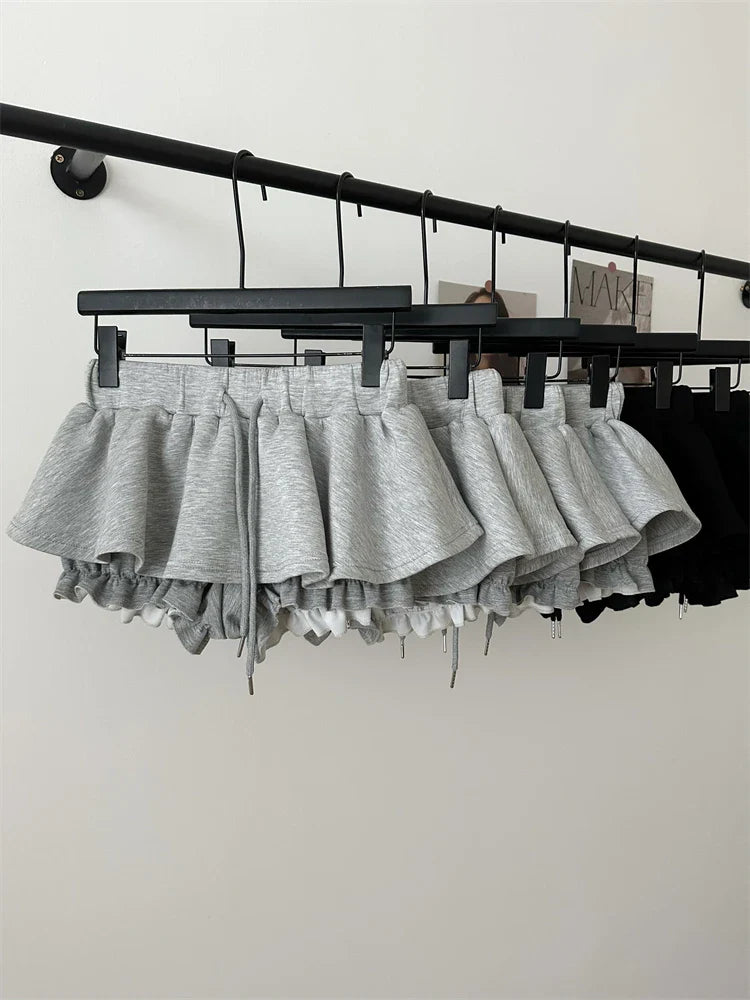 Women Preppy Elastic Waist Mini Skirt 2000s Coquette Design Shorts