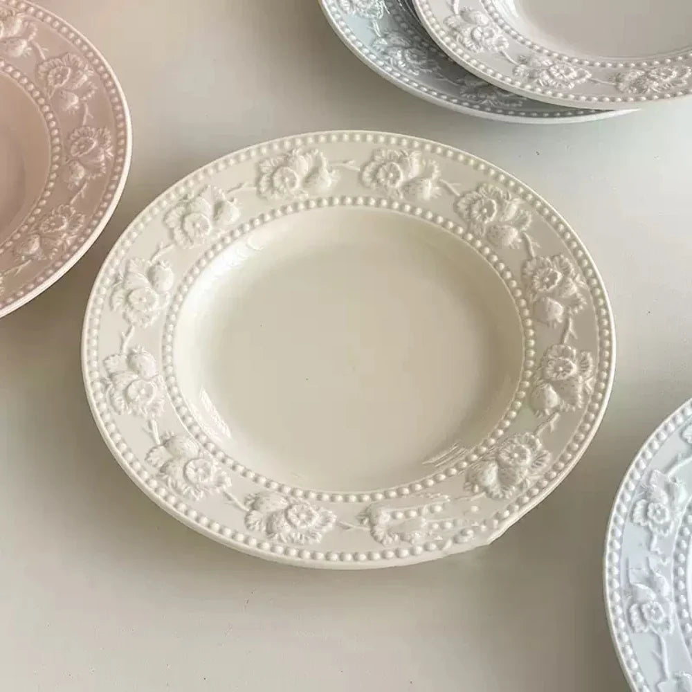 Round Porcelain Dinnerware Dessert Cake Afternoon Tea Fruit Plates