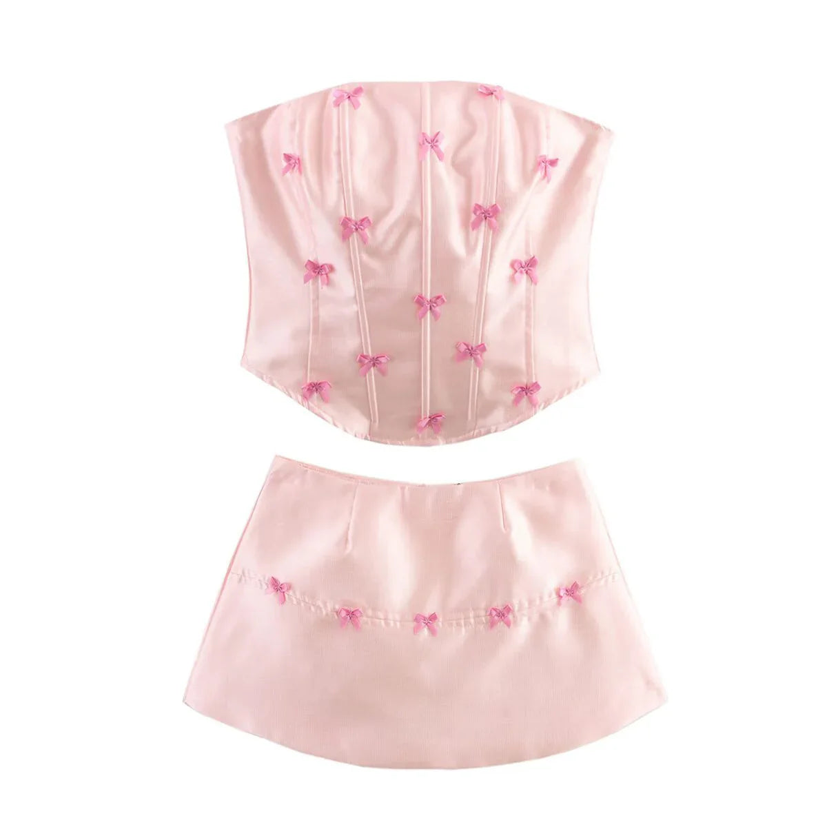 Ladies Bow Sleeveless Strapless Vest Top Women's Summer Sexy Pure Desire Set Hip Hugging Skirt Two-piece Set