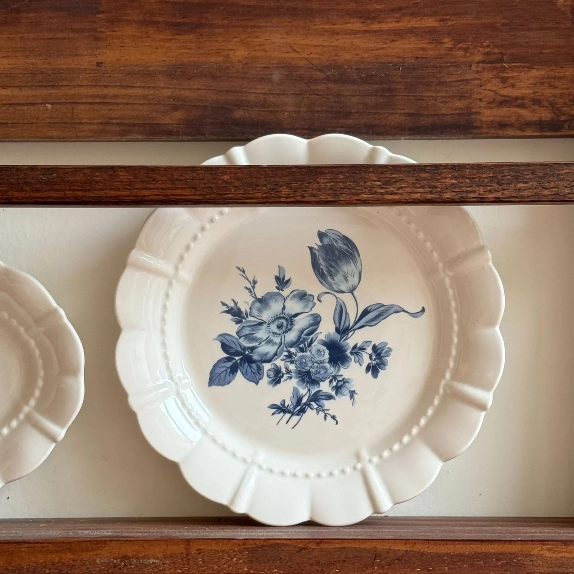 French Vintage Blue Floral Ceramic Plate Oval Dish High Value Dessert Serving Tableware