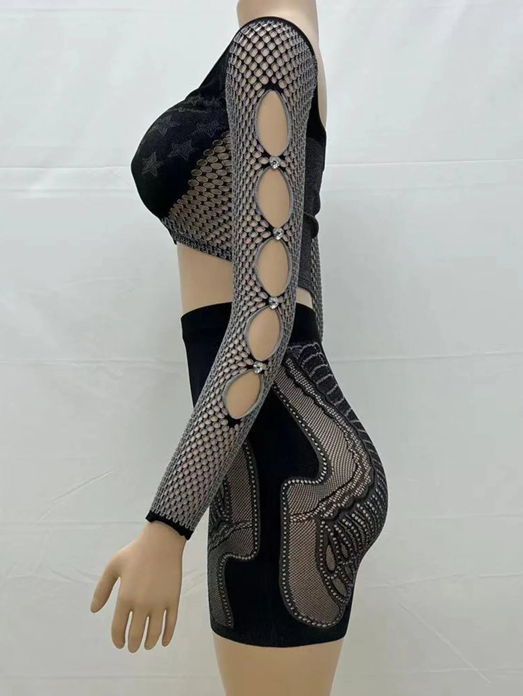 Sexy See Through Rhinestone Jumpsuit Women Pants Summer Bodycon Romper Jumpsuit Woman Long Sleeve