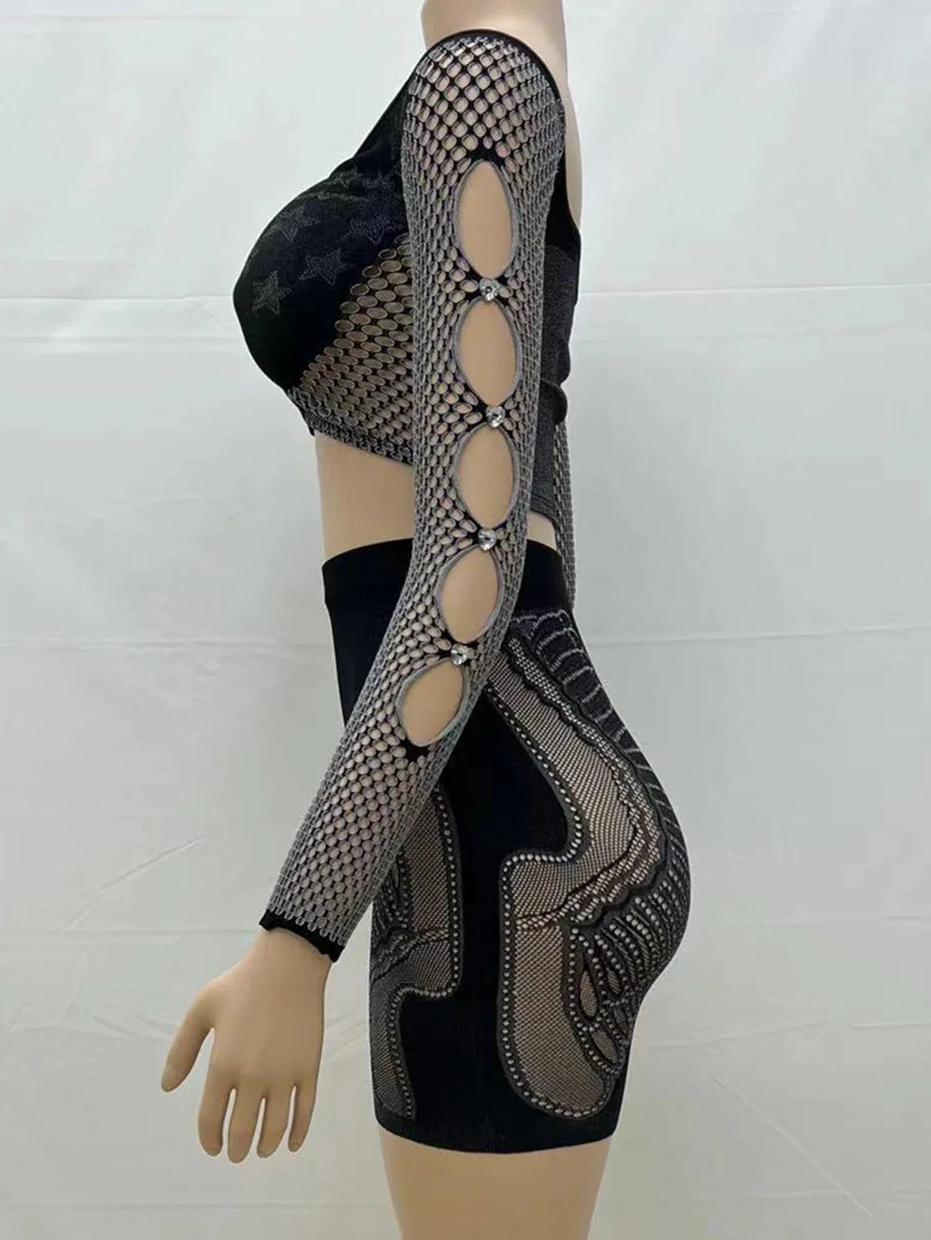Sexy See Through Rhinestone Jumpsuit Women Pants Summer Bodycon Romper Jumpsuit Woman Long Sleeve