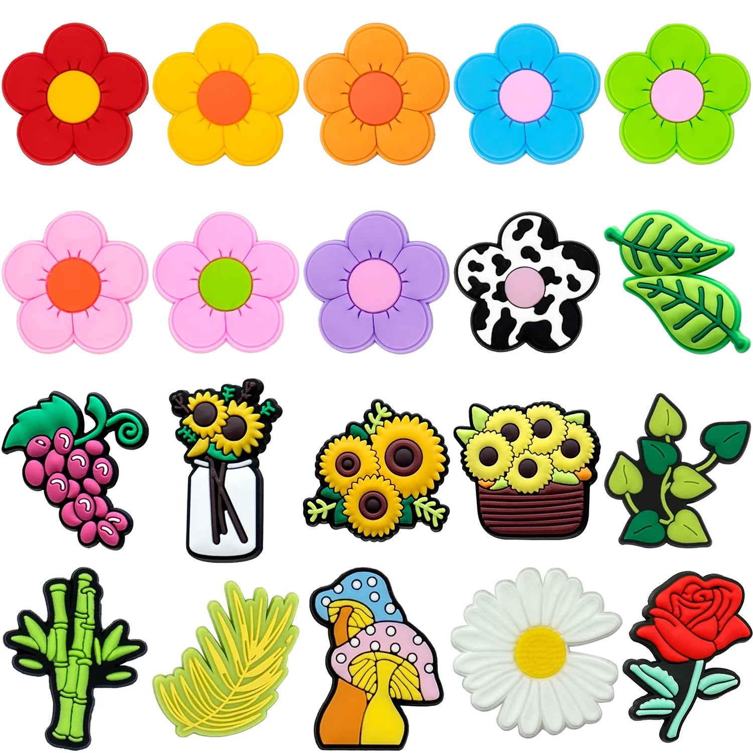Plants Clog Charms Sunflower Mushroom Shoe Decoration Accessories Rosa Flower Shoe Charms Bamboo clips Jeans shoe buckle 1PCS