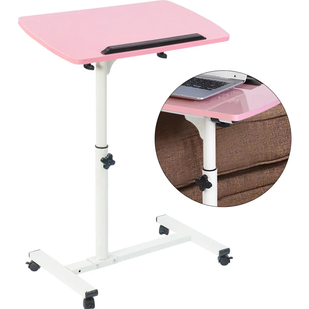 Portable Multifunctional Removable Laptop Desk with Wheels Bed Sofa Books Snack Pink