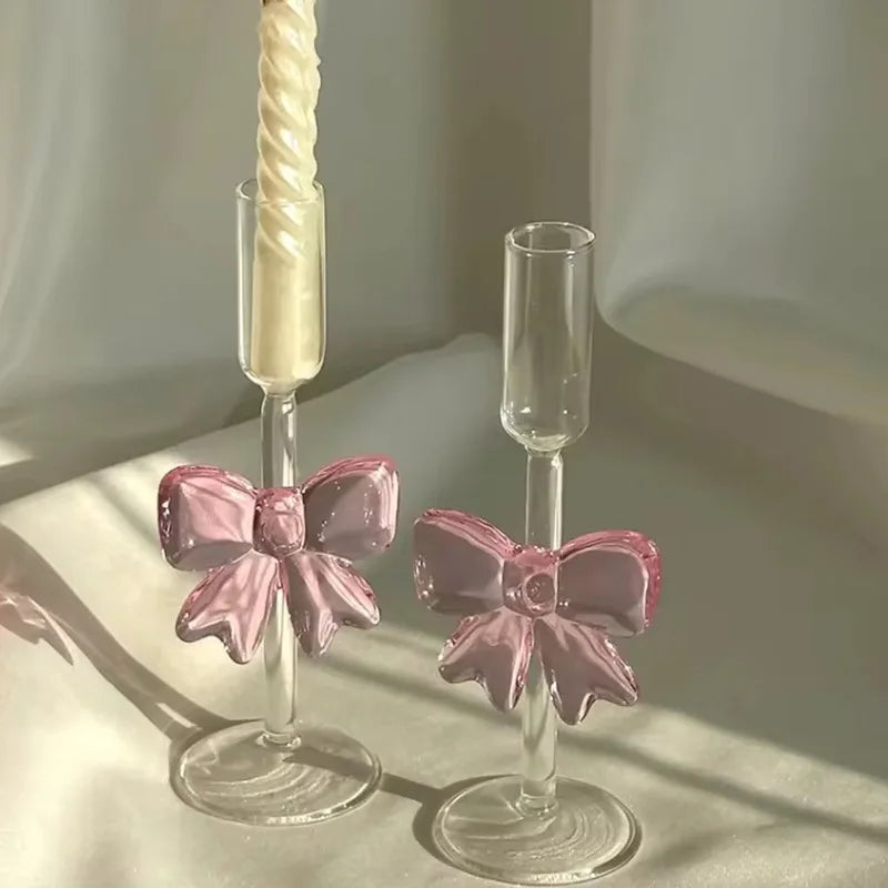 Pink Bow Series High Glass Cup, Butterfly Candlestick Romantic Champagne Wine