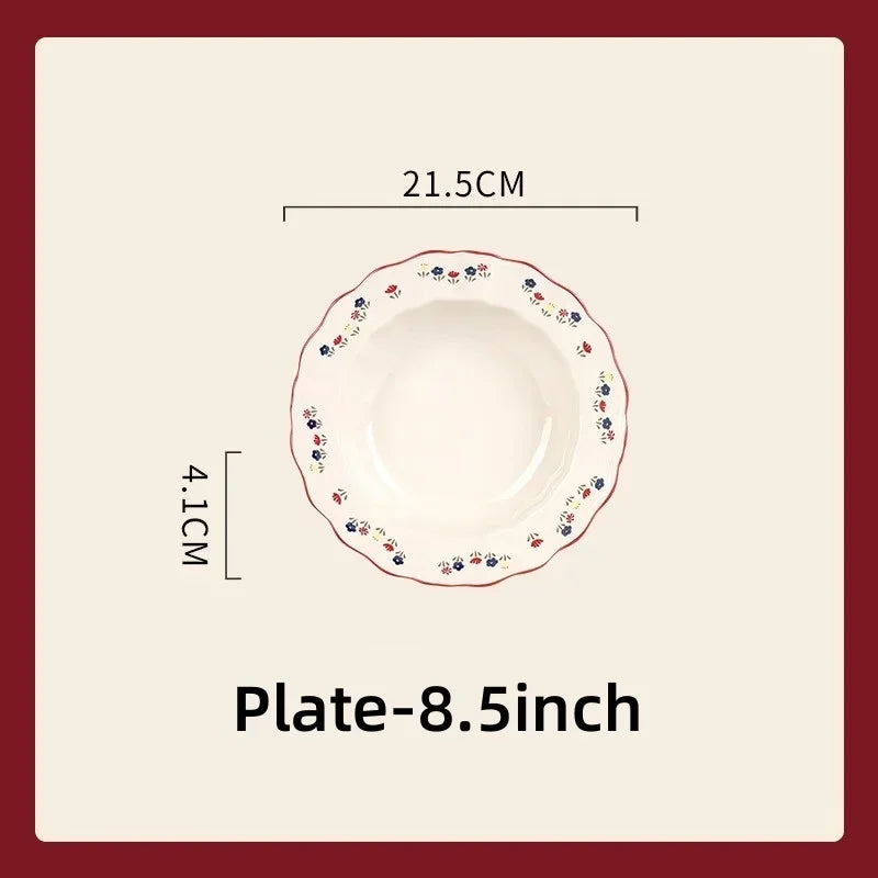 Floral Pattern Soup Bowl Salad Bowl Dish Oval Plate Pastoral Style Dinnerware Table Decoration Kitchen Gadgets Ceramic Tableware