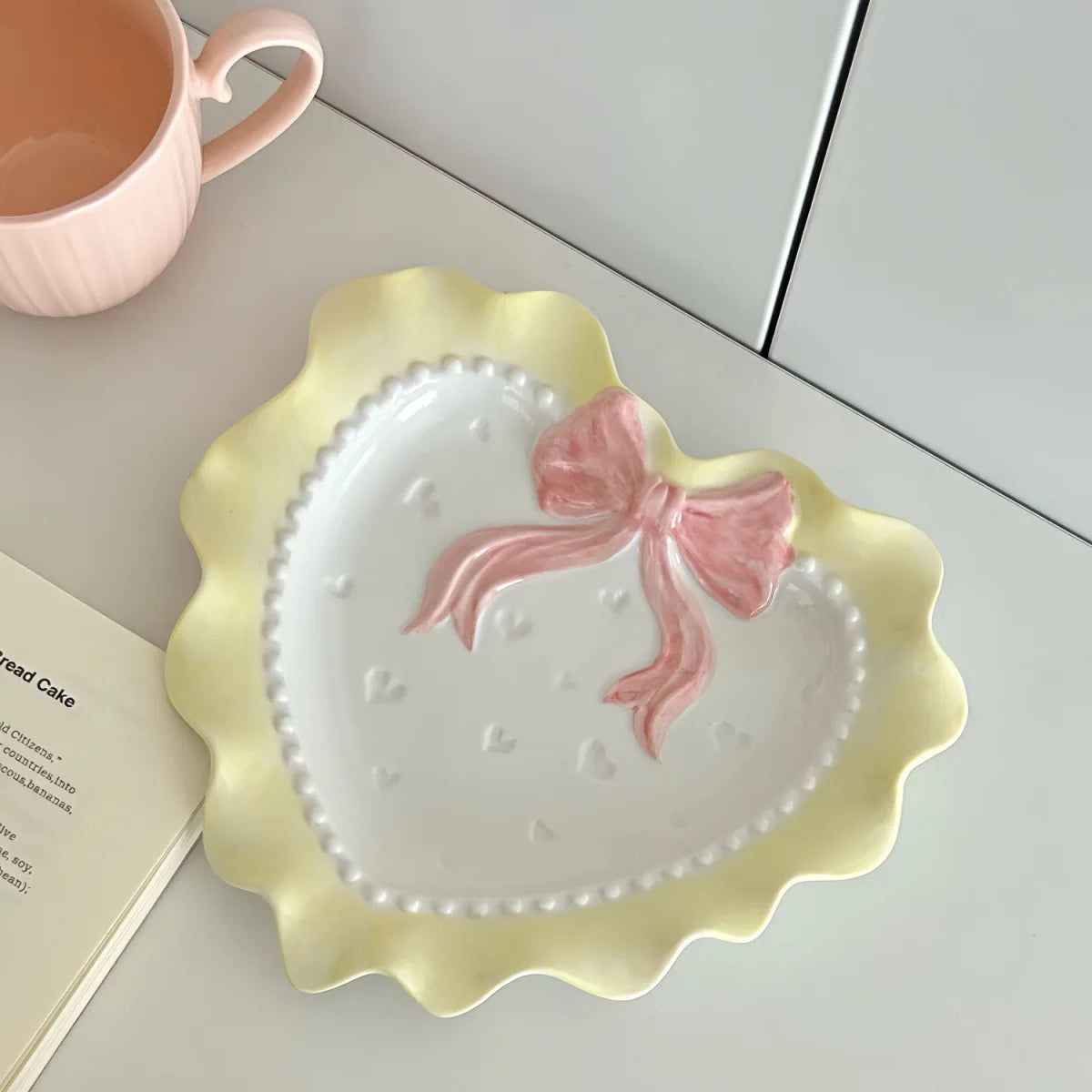 Cute Wave Edge Bow Knot Love Wave Dot Ceramic Lace Girl Tableware