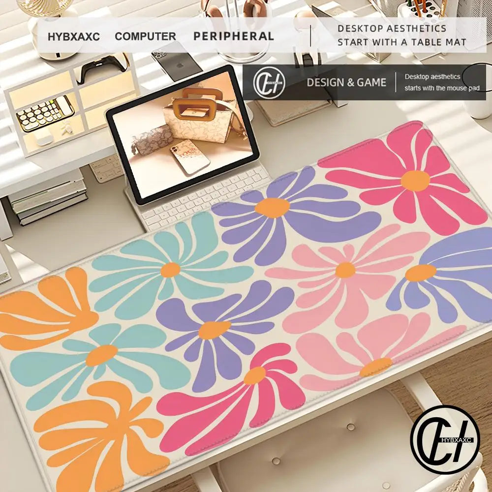 Large Computer Mouse Pad Pink Abstract Flower Office Desk Mat Game Player Desktop Accessories Keyboard Protection Pad