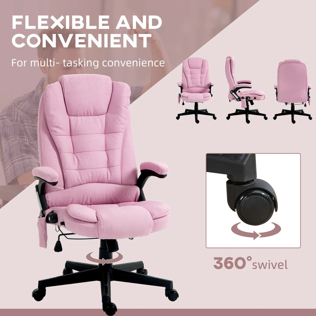 Massage Office Chair with 6 Points Heat Linen Executive Office Chair Pink