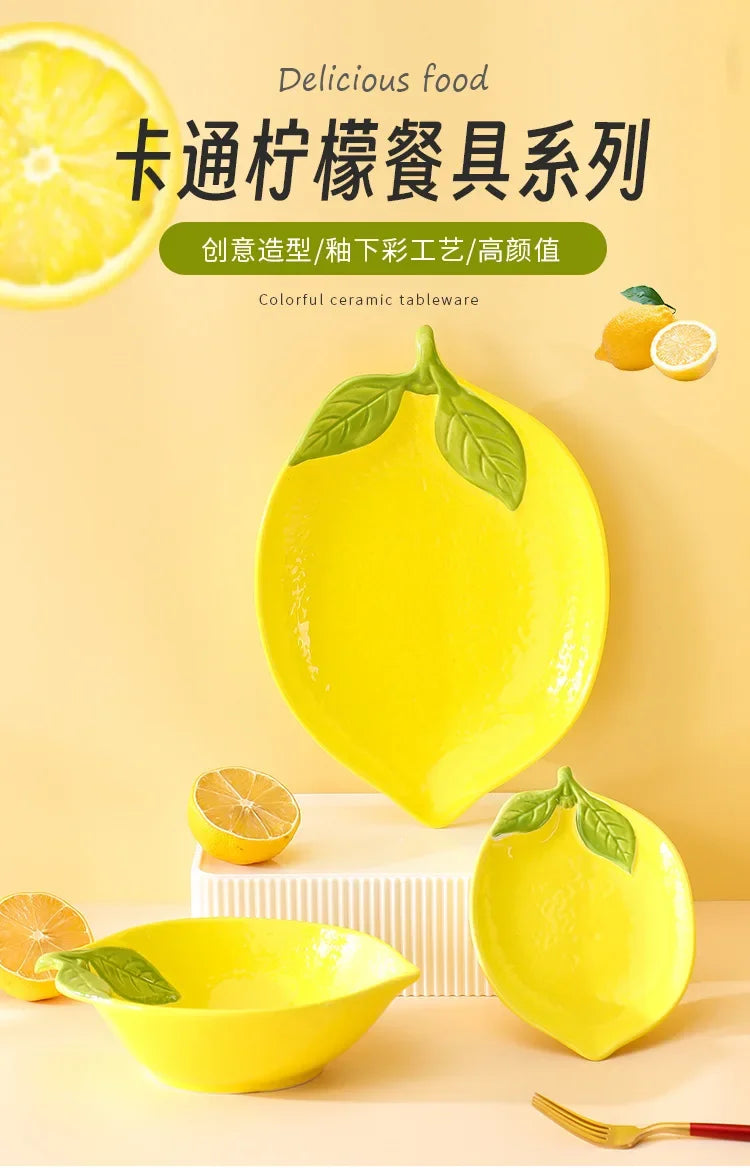 Lemon Shaped Ceramic Dinner Plate Soup Bowl - Fruit Snack Dishes Tableware