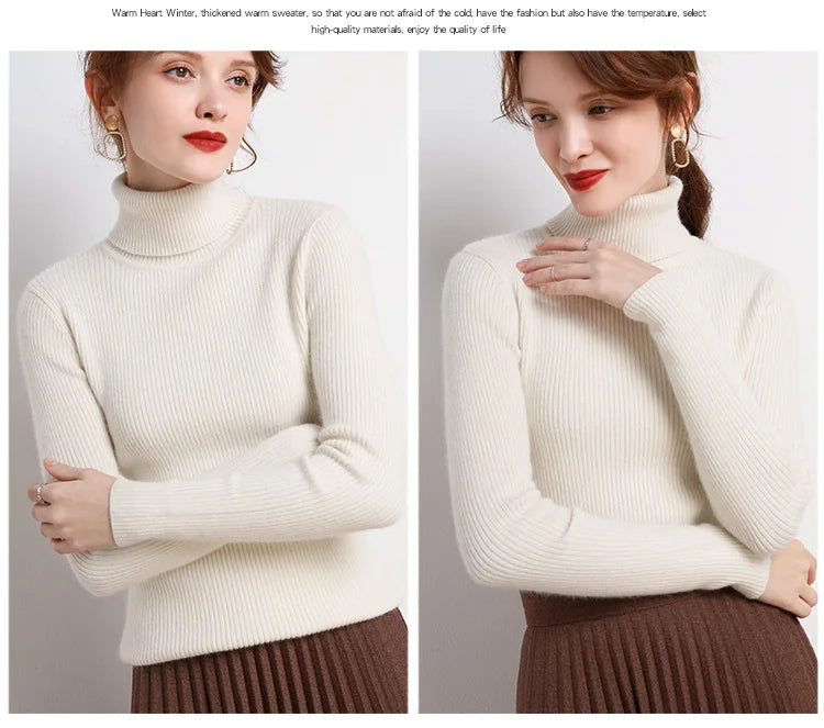 Women Fall Turtleneck Sweater Knitted Soft Pullovers Cashmere Jumpers Basic Soft Sweaters For Women Autumn Winter