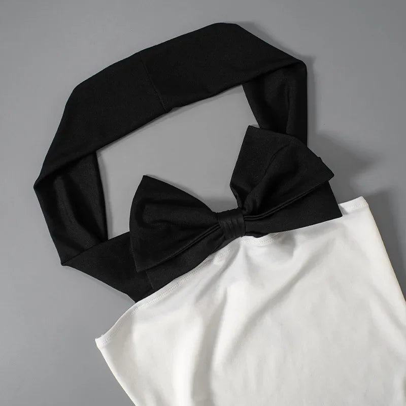 Bow Splice Mini Dress Slim High Waist Sexy Off Shoulders Dress