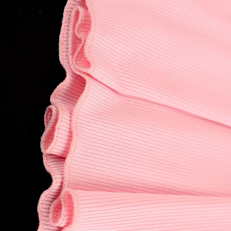 Women's 2 Piece Streetwear New Bow Pleated Skirt Pink Sweet Sexy Lace Backless V-Neck