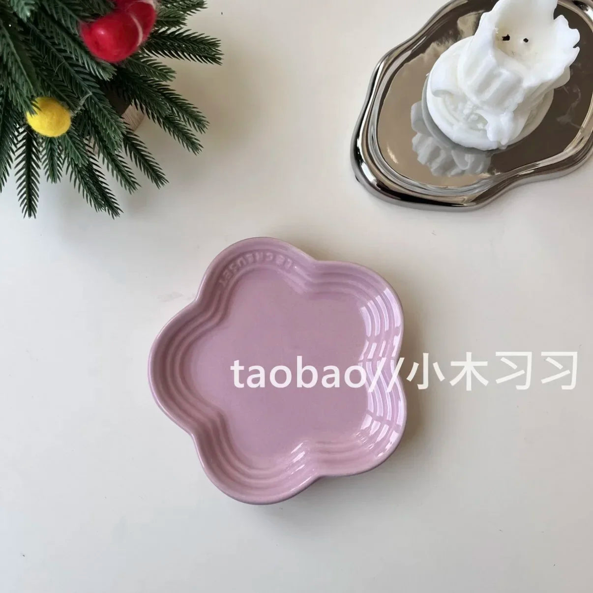 French Flower Shaped Small Plate Colored Ceramic