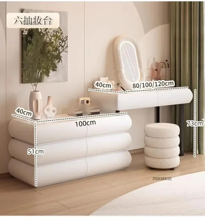 Multifunction Girls Vanity Table Corner Placement Mobile Luxury Dressers Set